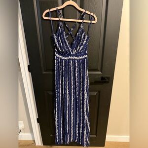 Angie Navy and White Striped Floral Maxi Dress
